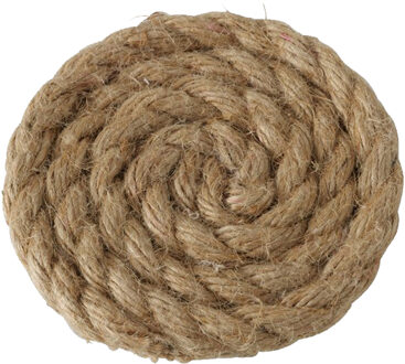 Deco by Boltze glazen onderzetters Rope - 4x - jute - naturel - 10 x 10 cm - opgerold touw stijl