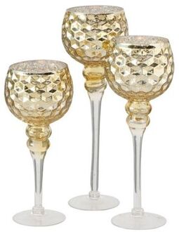 Deco by Boltze Kaarshouders - champagne goud - 3 stuks - glas