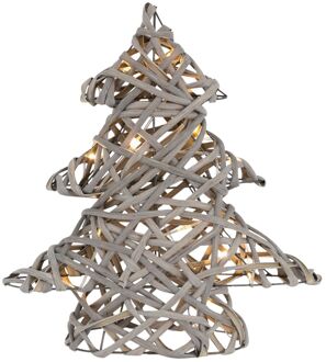 Deco kerstboom met 15 warm witte LED's 28x30 cm Grijs gemaakt van rotan en metaal