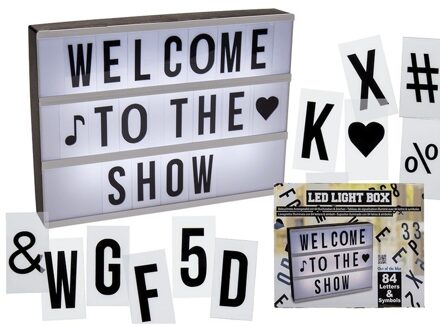 Deco LED lichtbak/lightbox A4 op batterijen incl. 84 letters/symbolen - Cadeautip/gadgets Multikleur