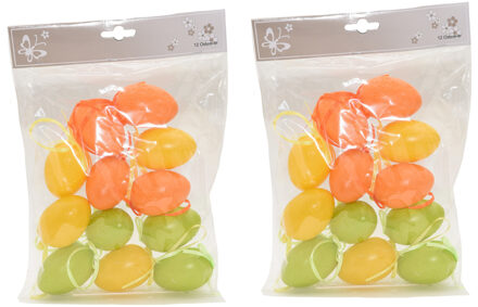 Deco Paaseieren met motief - 24x stuks - mix kleuren - H6 cm - Paaseitjes voor aan Paastakken