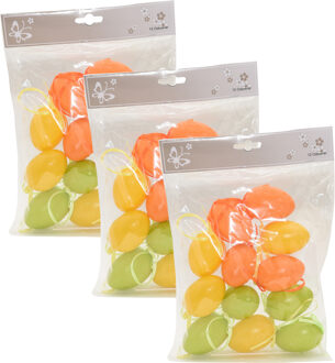 Deco Paaseieren met motief - 36x stuks - mix kleuren - H6 cm - Paaseitjes voor aan Paastakken