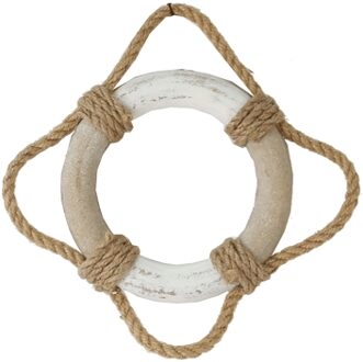 Deco reddingsboei hout 14,5x14,5x2,5cm beige