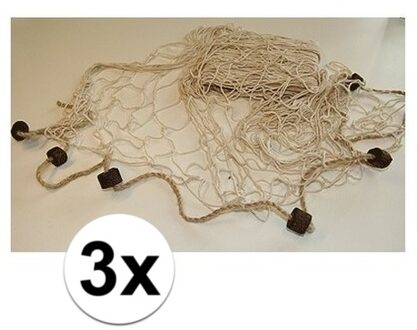 Deco visnet met kurken - 3x - 200 x 150 cm - Naturel kleur - strand thema decoratie net
