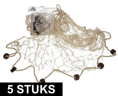 Deco visnet met kurken - 5x - 200 x 150 cm - Naturel kleur - strand thema decoratie net