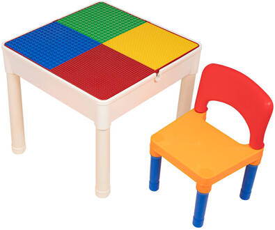 Decopatent® - Kindertafel met 1 Stoeltje - Speeltafel met bouwplaat en vlakke kant - Geschikt voor Lego® & Duplo® Bouwstenen