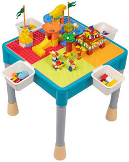 Decopatent® - Kindertafel met 1 Stoeltje - Speeltafel met bouwplaat en vlakke kant - Geschikt voor Lego® & Duplo® Bouwstenen