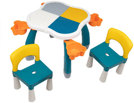 Decopatent® - Kindertafel met 2 Stoeltjes - Speeltafel met bouwplaat en vlakke kant - Geschikt voor Lego® & Duplo® Bouwstenen