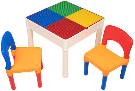 Decopatent® - Kindertafel met 2 Stoeltjes - Speeltafel met bouwplaat en vlakke kant - Geschikt voor Lego® & Duplo® Bouwstenen