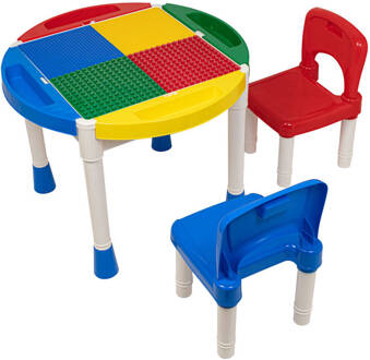 Decopatent® - Kindertafel met 2 Stoeltjes - Speeltafel met bouwplaat en vlakke kant - Geschikt voor Lego® & Duplo® Bouwstenen