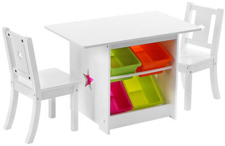 Decopatent® Kindertafel met stoeltjes van hout - 1 kindertafel en 2 stoelen voor kinderen - Zitgroep met veel opbergruimte (Set)