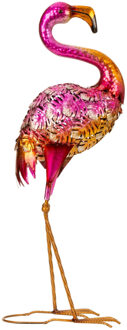 Decoratie beeld - Flamingo - 60 cm - binnen/buiten - roze - metaal