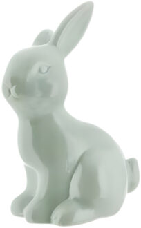 Decoratie beeld paashaas / konijn - zittend - mintgroen - porselein - 16 cm - paasdecoratie