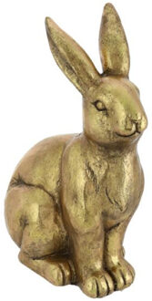 Decoratie beeld paashaas - zittend - goud - magnesium - 42 cm - haas / konijn - paasdecoratie