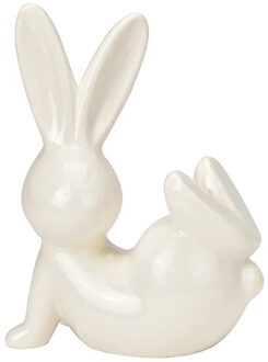 Decoratie beeld paashaas - zittend - wit - 18 cm - haas / konijn - paasdecoratie