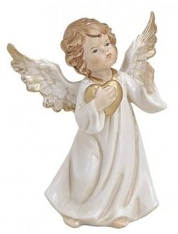 Decoratie beeldje engeltje met gouden hart 9 cm Multi