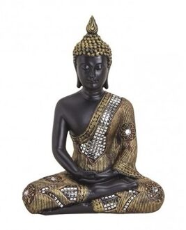 Decoratie boeddha beeld zwart/goud 27 cm - Beeldjes