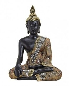Decoratie boeddha beelden voor binnen zwart/goud 45 cm - Beeldjes Goudkleurig