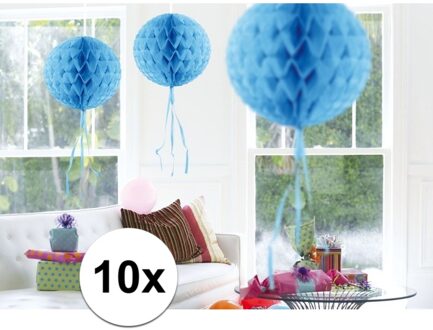 Decoratie bol - 10x - blauw - 30 cm - crepe papier - versiering - feestversiering