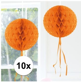 Decoratie bol - 10x - oranje - 30 cm - crepe papier - versiering - feestversiering