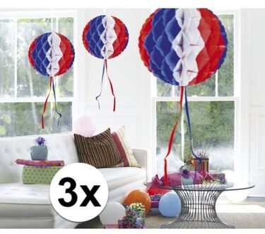 Decoratie bol - 3x - USA vlag kleuren - D30 cm - papier - Amerika versiering Multi
