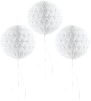 Decoratie bol - 3x - wit - 30 cm - crepe papier - versiering - feestversiering