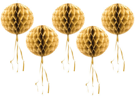 Decoratie bol - 5x - gold - 30 cm - crepe papier - versiering - feestversiering