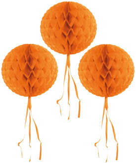 Decoratie bol - 6x - oranje - 30 cm - crepe papier - versiering - feestversiering