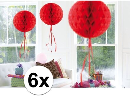 Decoratie bol - 6x - rood - 30 cm - crepe papier - versiering - feestversiering