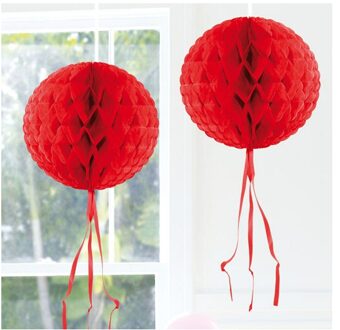 Decoratie bol - rood - 30 cm - crepe papier - versiering - feestversiering