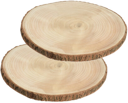 Decoratie boomschijf - 2x - Paulowna hout - D25 cm - Dikte 2 cm - onderzetter - plateau