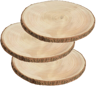 Decoratie boomschijf - 3x - Paulowna hout - D25 cm - Dikte 2 cm - onderzetter - plateau