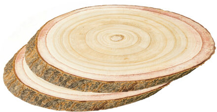 Decoratie boomschijven - 2x - hout - 32 x 22,5 x 3 cm - ovaal