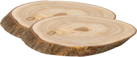 Decoratie boomschijven - 2x st- hout - 26 x 16 x 2,5 cm - ovaal