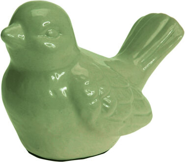 Decoratie dieren beeld vogel groen met staart omhoog 12 cm