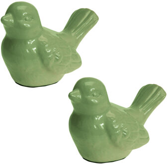 Decoratie dieren beeld vogel groen met staart omhoog 12 cm