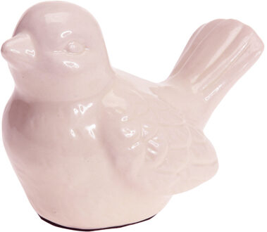 Decoratie dieren beeld vogel roze met staart omhoog 12 cm