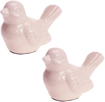 Decoratie dieren beeld vogel roze met staart omhoog 12 cm