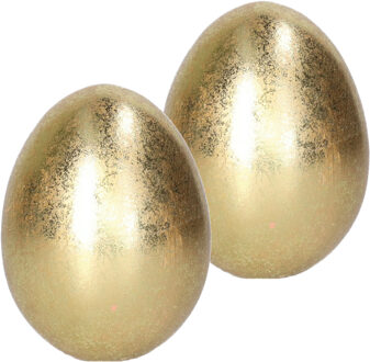 Decoratie Ei - Goud kleurig - 2x - keramiek - 8 x 9 cm - Paasdecoratie - paaseieren - Gouden eieren