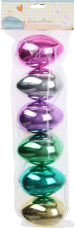 Decoratie eieren/paaseieren met hanger - 6x - metallic - 8 cm Multi