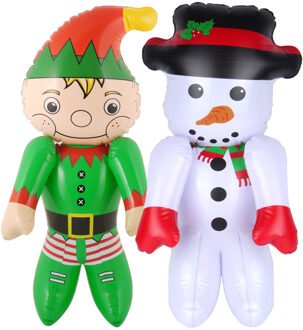 Decoratie figuren opblaasbaar -2x st -kerstelf en sneeuwpop -65 cm - opblaas figuur