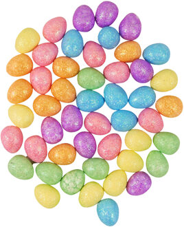 Decoratie glitter kleine paaseieren/eitjes - foam - gekleurd - set van 50x - 2 cm p/stuk