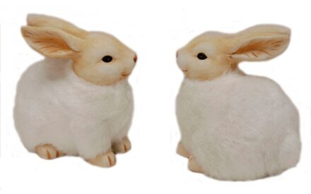 Decoratie haas - bruin - aardewerk/pluche - 25 x 16 x 21 cm Multi