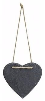 Decoratie hart - 12 x 11 cm - leisteen - hangdecoratie - hartjes vorm - mini krijtbordje