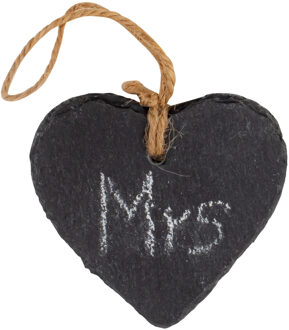 Decoratie hartje - met ophanglus - leisteen - 8 x 8 cm - krijtbordje hanger