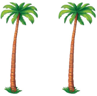 Decoratie hawaii party thema palmboom - 2x - plastic- 180 cm - wand/muur - feestartikelen/versiering