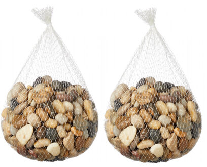 Decoratie/hobby steentjes - rivier stenen/kiezelstenen - klein - 2x kilo - in netje - kleurenmix