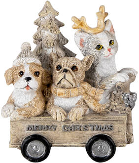 Decoratie Honden en Kat 9*7*11 cm Grijs, Beige, Wit Polyresin Merry Christmas Decoratief Figuur Decoratieve Accessoires Woonaccessoires Decoratief FiguurDecoratieve AccessoiresWoonaccessoires