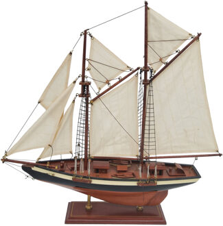 Decoratie houten model zeilschip 2 masten 50 cm - Schaalmodel tweemaster schepen/boten - Maritieme woondecoraties