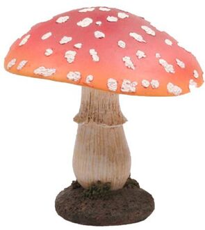 Decoratie huis/tuin beeldje paddenstoel - vliegenzwam - rood/wit - 17 x 21 cm - Tuinbeelden Multikleur